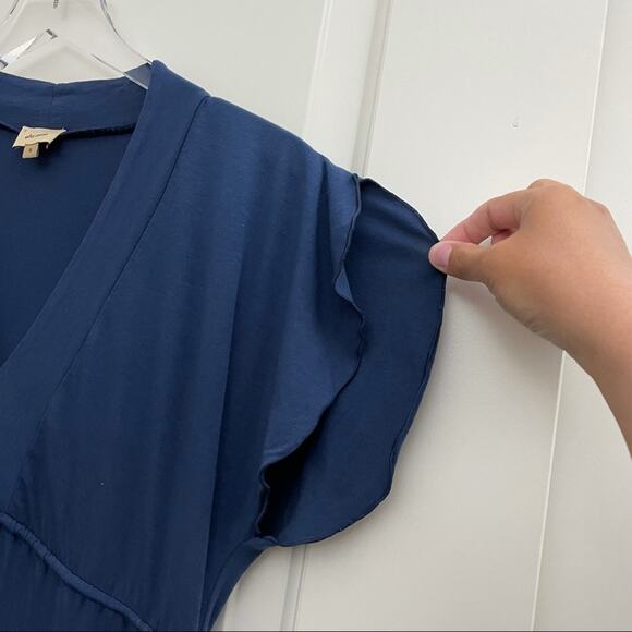 Ella Moss Tie Waist Dress Blue V Neck S - Picture 4 of 8